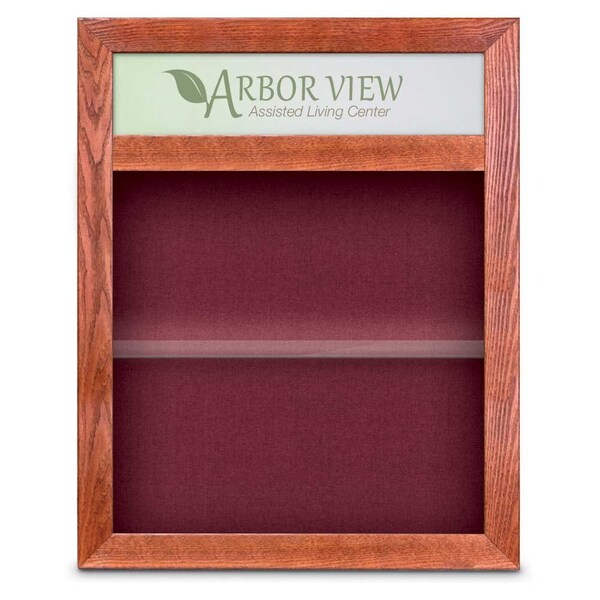 Outdoor Enclosed Combo Board, 42"x32", Satin Frame/Burgundy & Burgundy